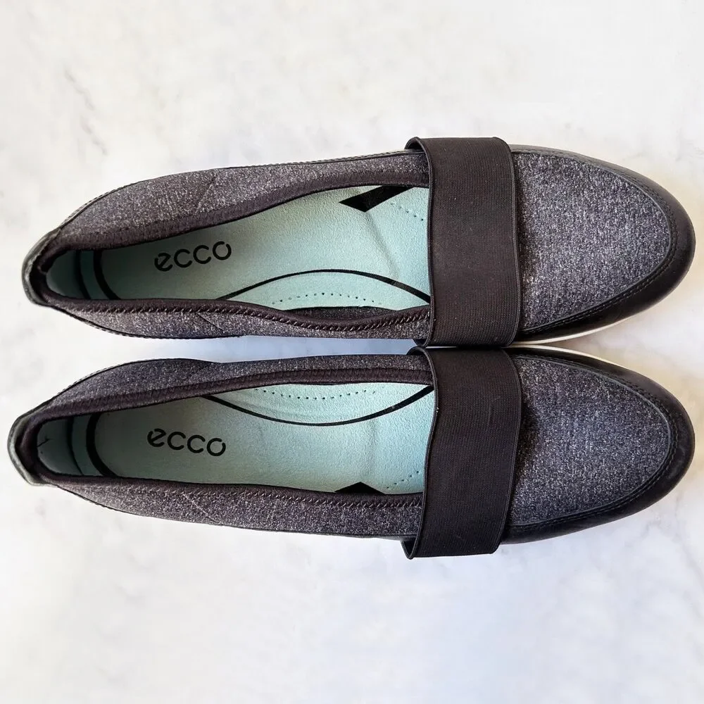 ECCO Women’s Slip-On Flats 9.5/41 Black Fabric Almond Toe Shoes